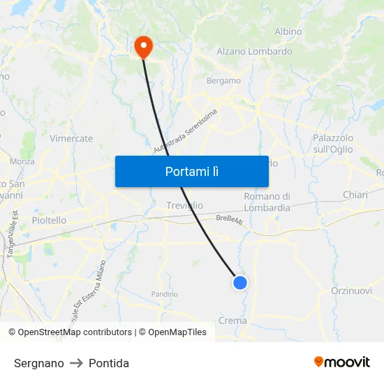 Sergnano to Pontida map