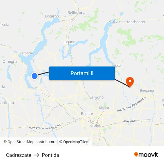 Cadrezzate to Pontida map