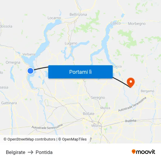 Belgirate to Pontida map