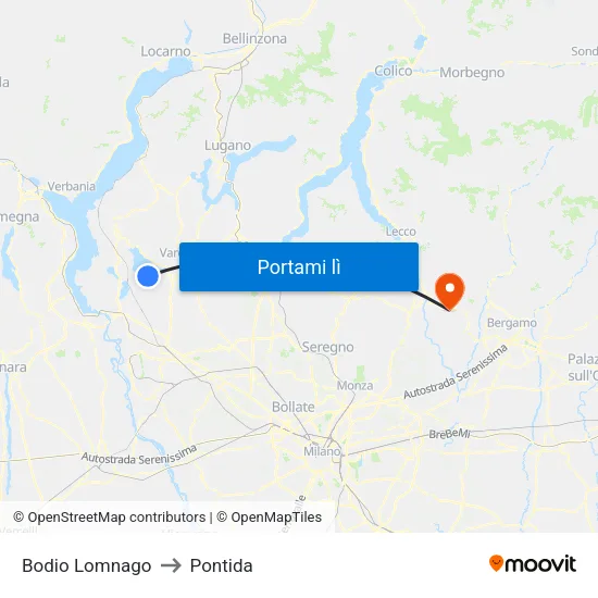 Bodio Lomnago to Pontida map