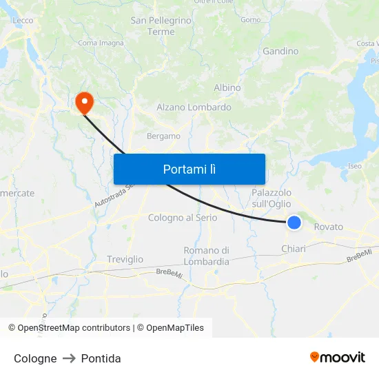 Cologne to Pontida map