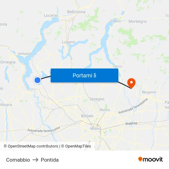 Comabbio to Pontida map