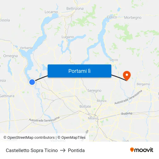 Castelletto Sopra Ticino to Pontida map