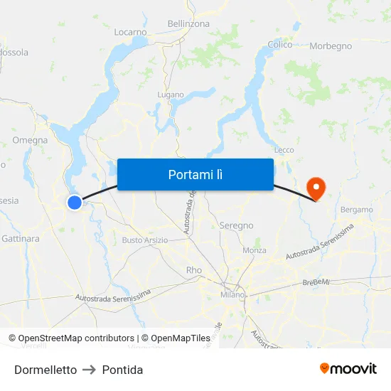 Dormelletto to Pontida map