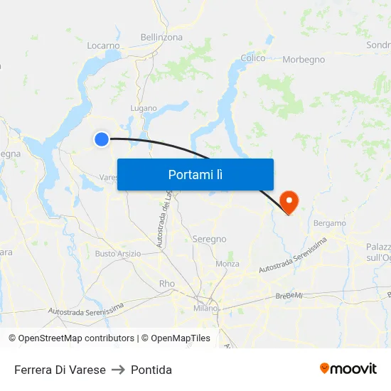 Ferrera Di Varese to Pontida map