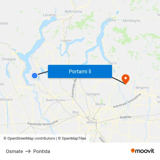 Osmate to Pontida map
