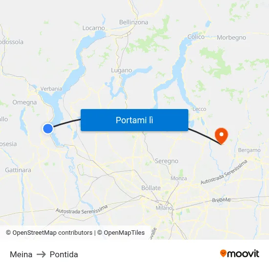 Meina to Pontida map