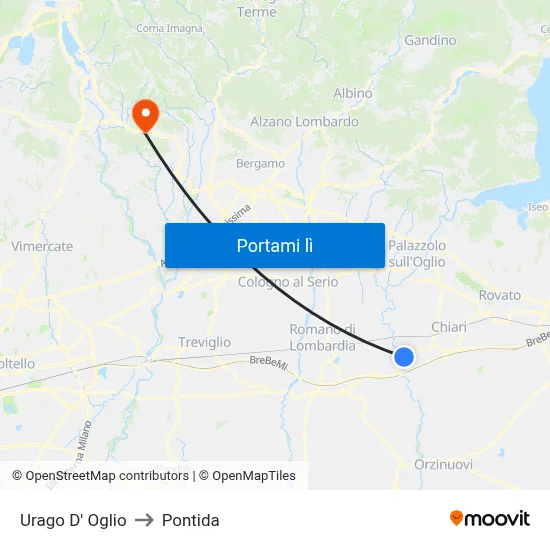 Urago D' Oglio to Pontida map
