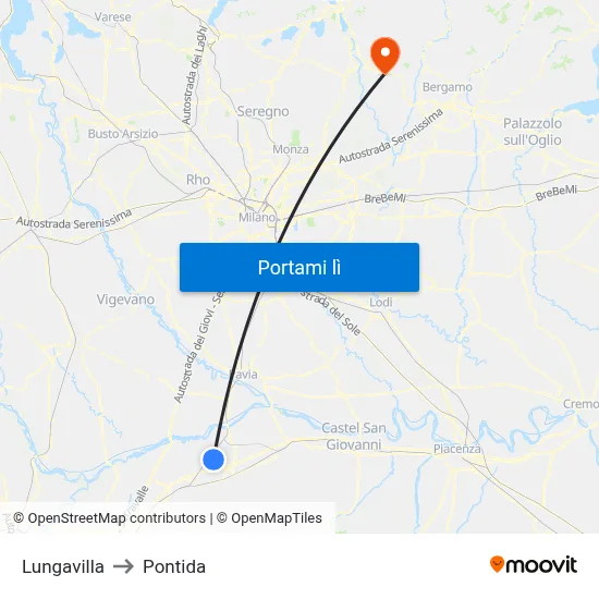 Lungavilla to Pontida map