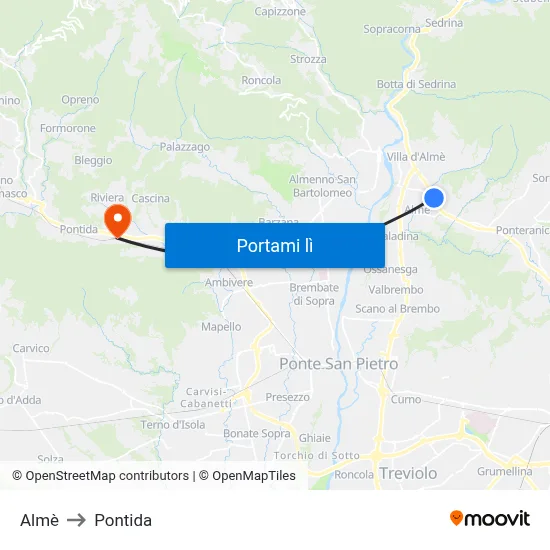 Almè to Pontida map