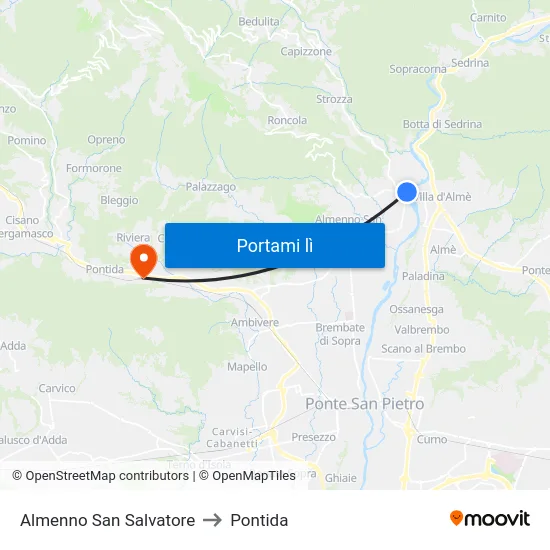 Almenno San Salvatore to Pontida map