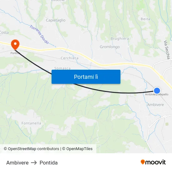 Ambivere to Pontida map