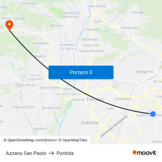 Azzano San Paolo to Pontida map