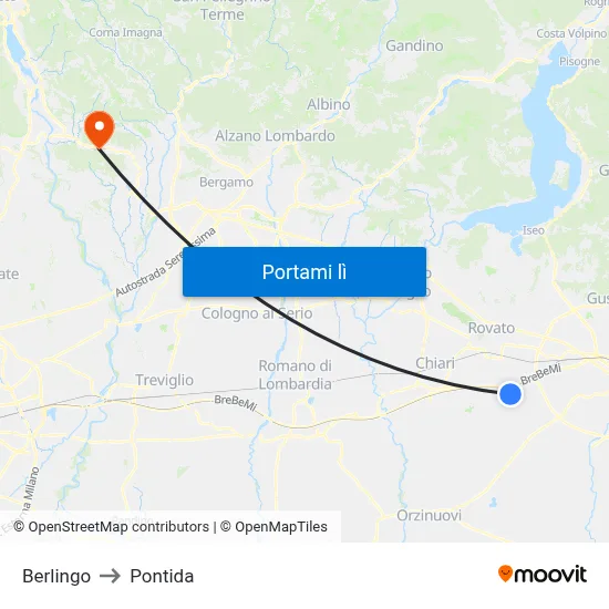 Berlingo to Pontida map
