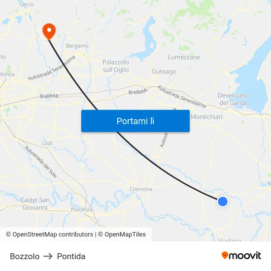 Bozzolo to Pontida map