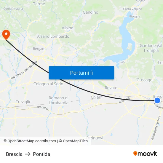 Brescia to Pontida map