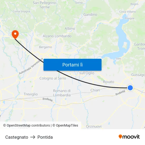 Castegnato to Pontida map