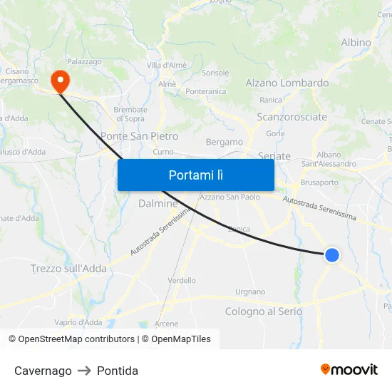 Cavernago to Pontida map