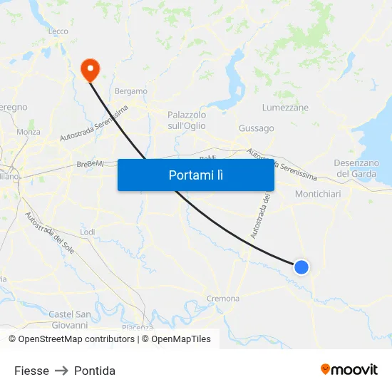 Fiesse to Pontida map