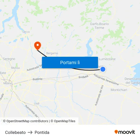 Collebeato to Pontida map