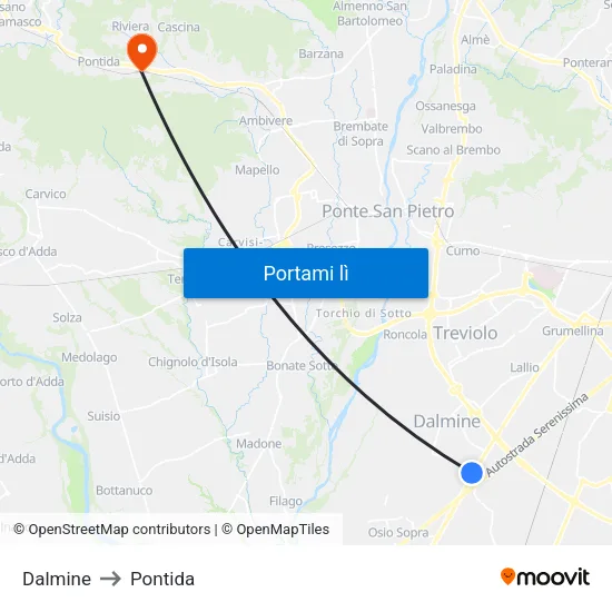 Dalmine to Pontida map