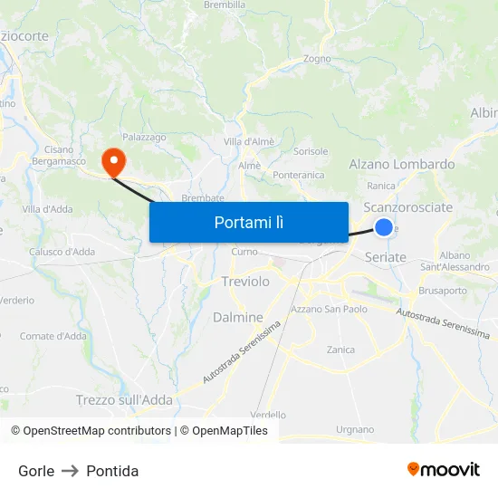 Gorle to Pontida map