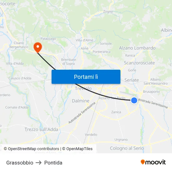Grassobbio to Pontida map