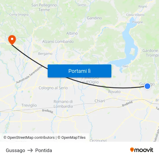 Gussago to Pontida map