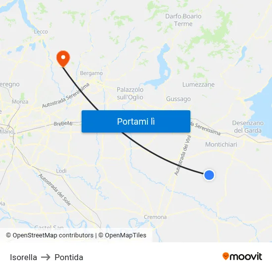 Isorella to Pontida map