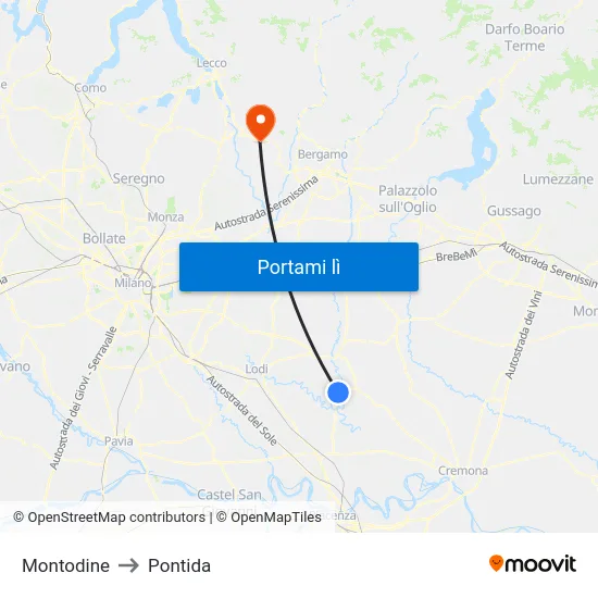 Montodine to Pontida map