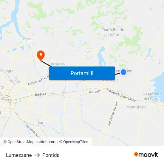 Lumezzane to Pontida map