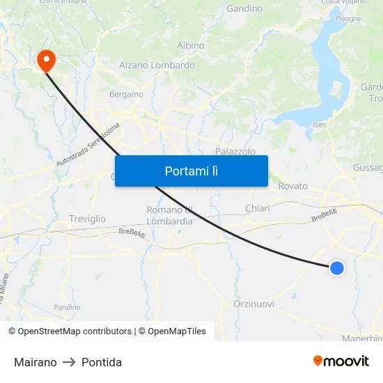 Mairano to Pontida map