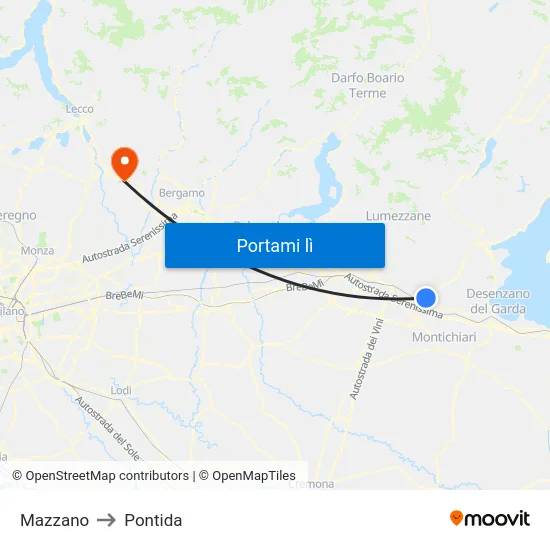 Mazzano to Pontida map