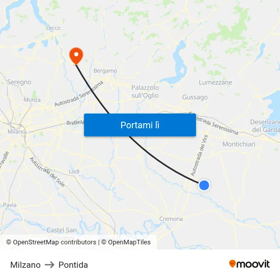 Milzano to Pontida map