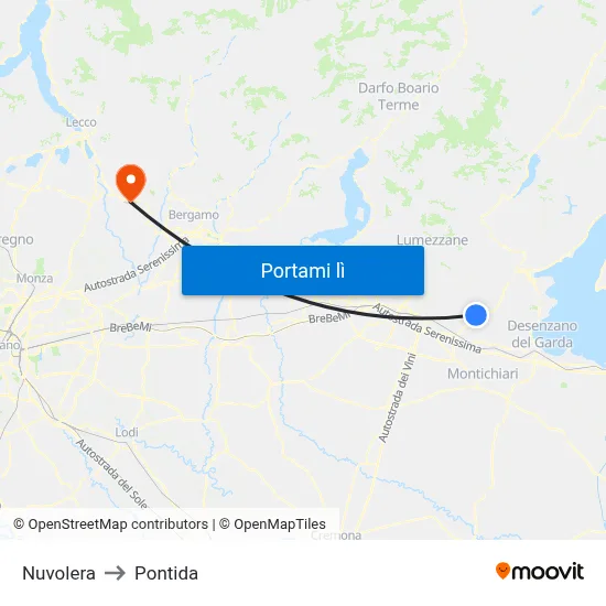 Nuvolera to Pontida map