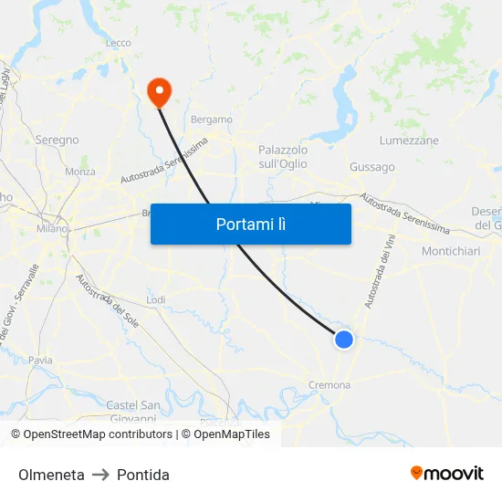 Olmeneta to Pontida map