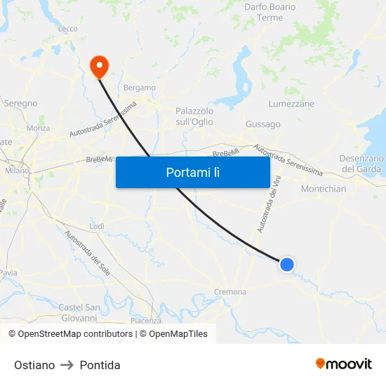 Ostiano to Pontida map