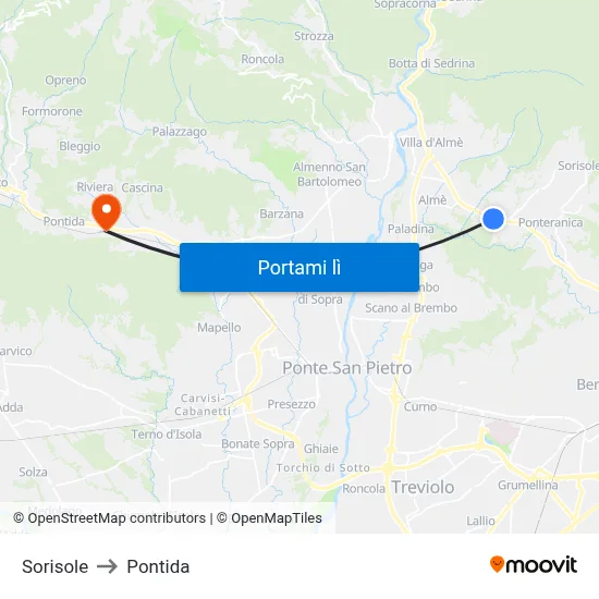 Sorisole to Pontida map