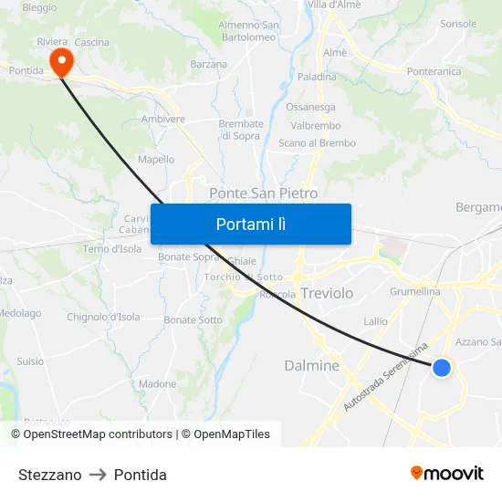 Stezzano to Pontida map