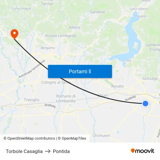 Torbole Casaglia to Pontida map