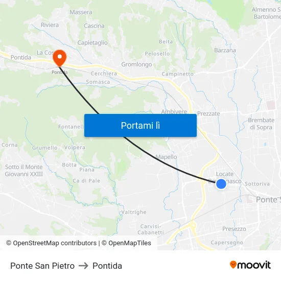Ponte San Pietro to Pontida map