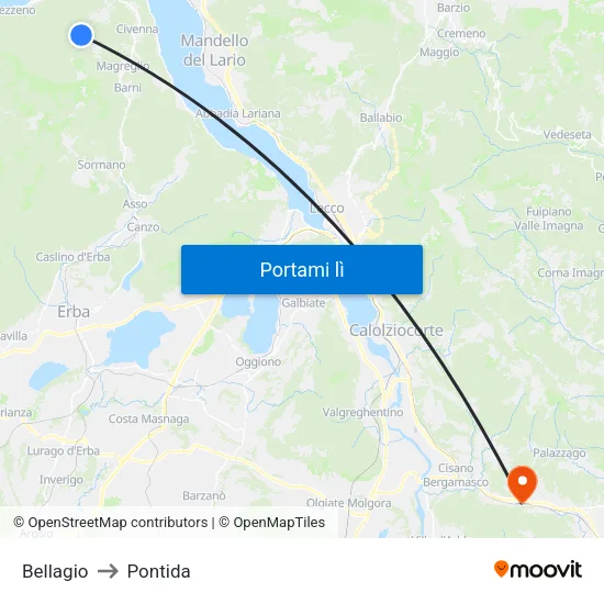 Bellagio to Pontida map