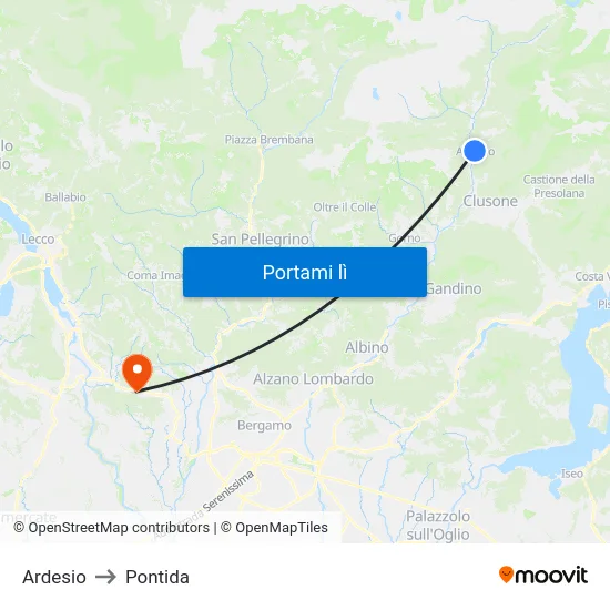 Ardesio to Pontida map