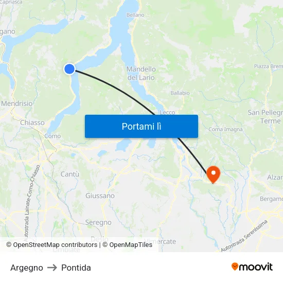 Argegno to Pontida map
