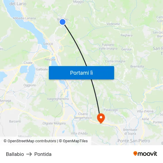 Ballabio to Pontida map