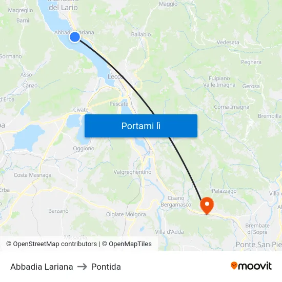 Abbadia Lariana to Pontida map