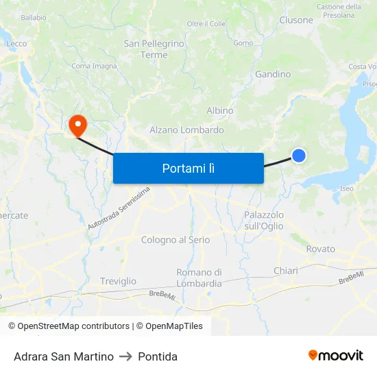 Adrara San Martino to Pontida map