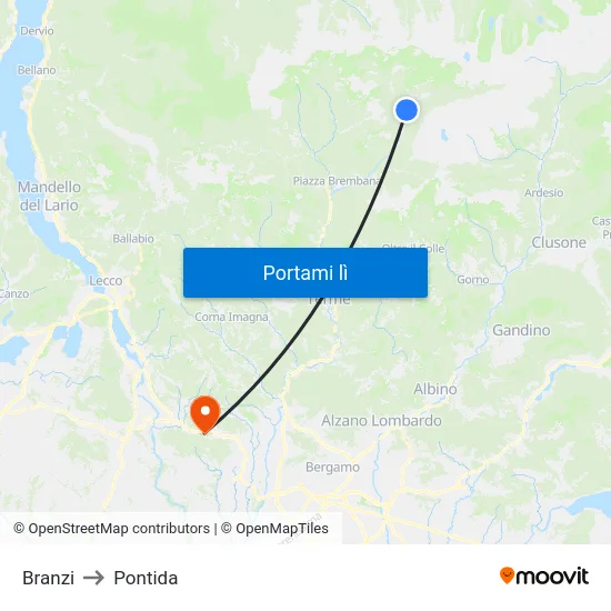 Branzi to Pontida map