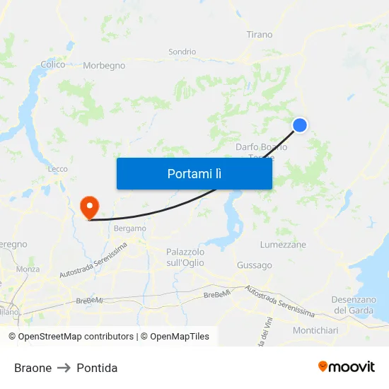Braone to Pontida map