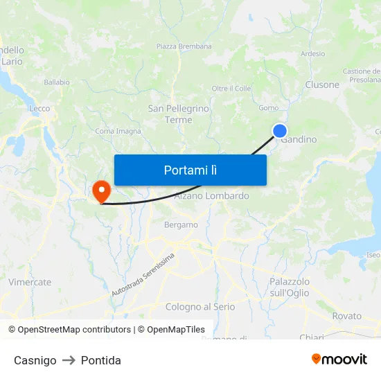 Casnigo to Pontida map